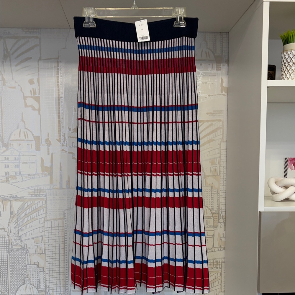 NEW with tags - Banana Republic Navy, Red & White Striped Pleated Midi Skirt - Picture 5 of 6